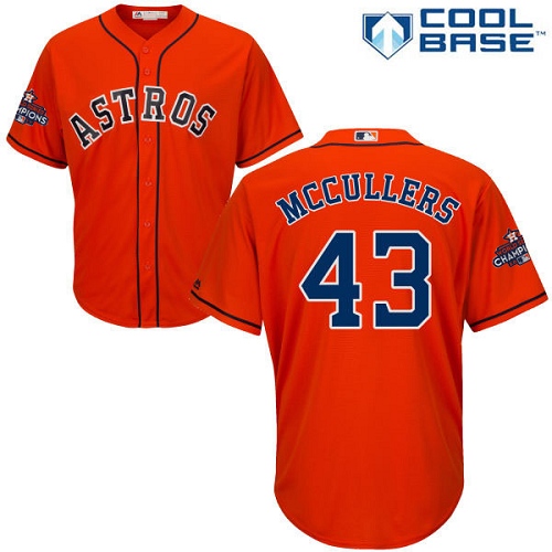 Astros #43 Lance McCullers Orange Cool Base World Series Champions Stitched Youth MLB Jersey